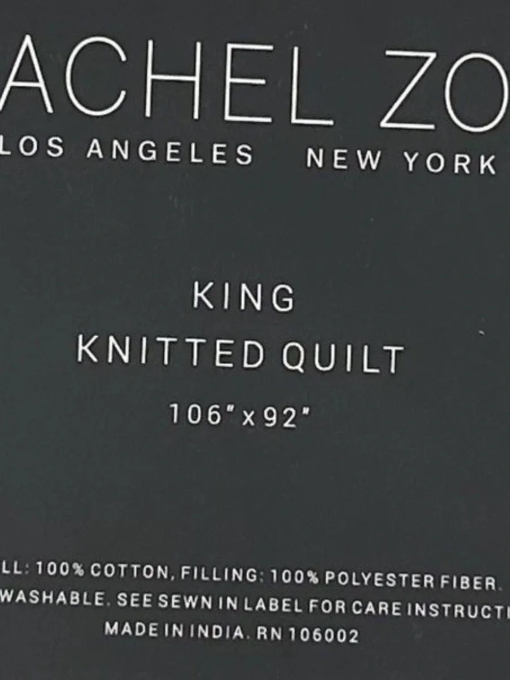 Rachel Zoe Gray and White Striped Cotton Knitted King Quilt 106”x92”